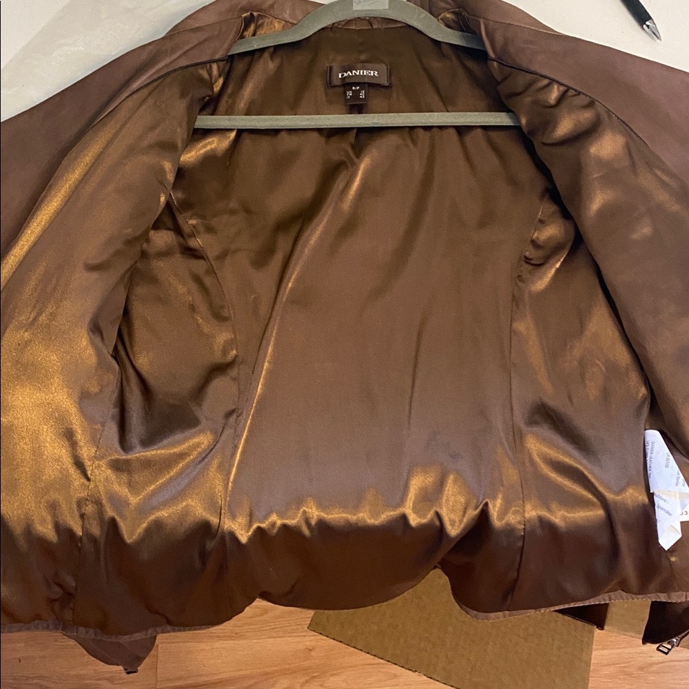 Danier Tan Brown Soft Classic genuine Leather Moto Biker Zip Up Jacket Sz S - Picture 14 of 17